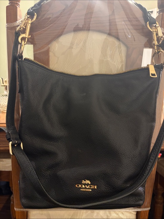 Coach Handbags - Coach Black Pebbled Leather Shoulder Bag with Gold Hardware